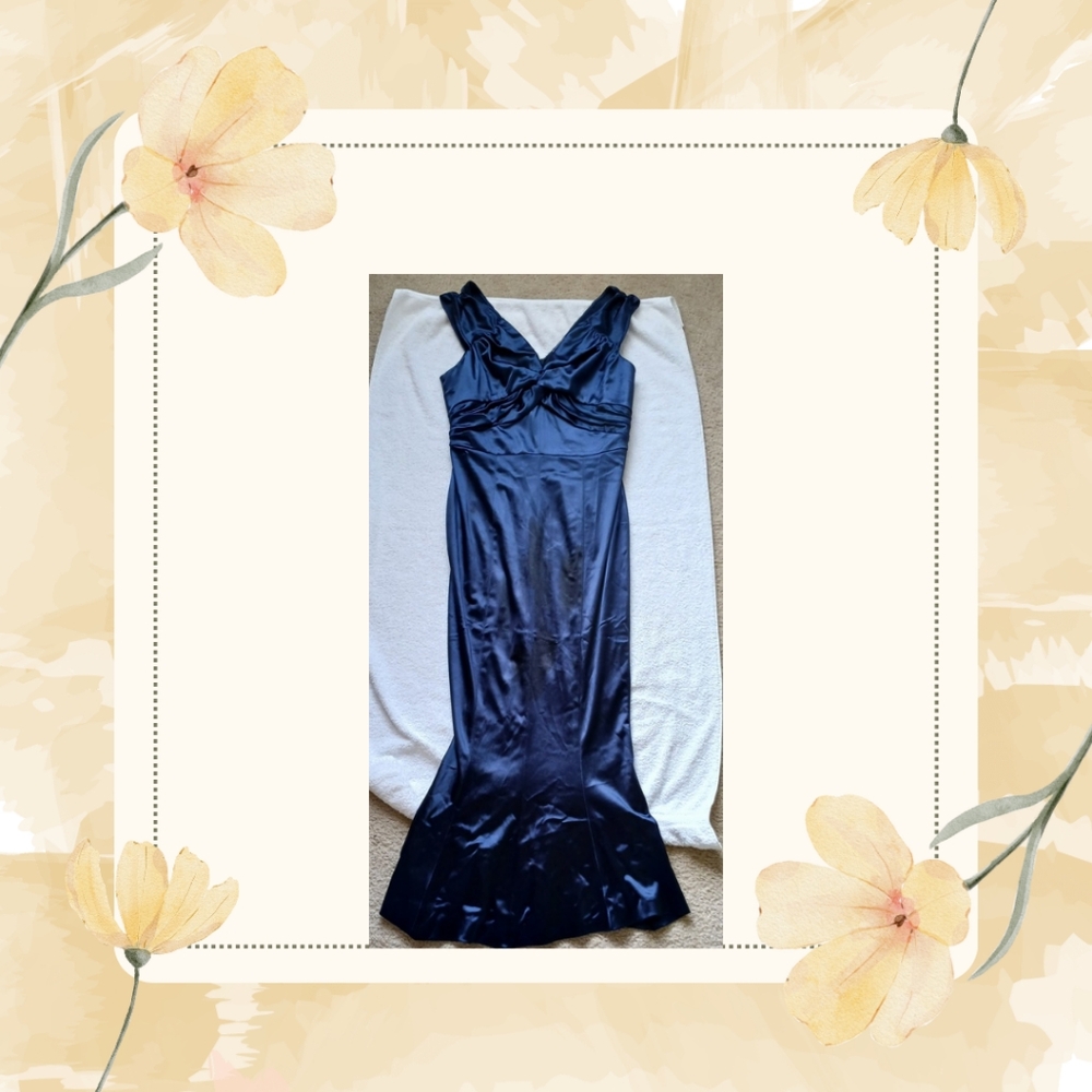 Navy Blue Satin Mermaid Gown